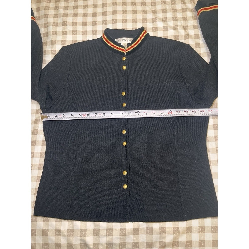 VTG Military Chic Black Cardigan Gold Buttons Mandarin Style Collar Sportswear - Picture 3 of 8